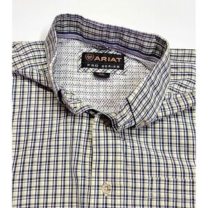 Ariat Pro Series Western Cowboy Blue Yellow Tartan Plaid Vented Shirt Men Medium
